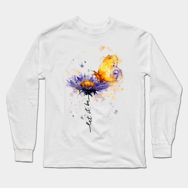 Let It Be Hippie Flower Butterfly Long Sleeve T-Shirt by Raul Caldwell